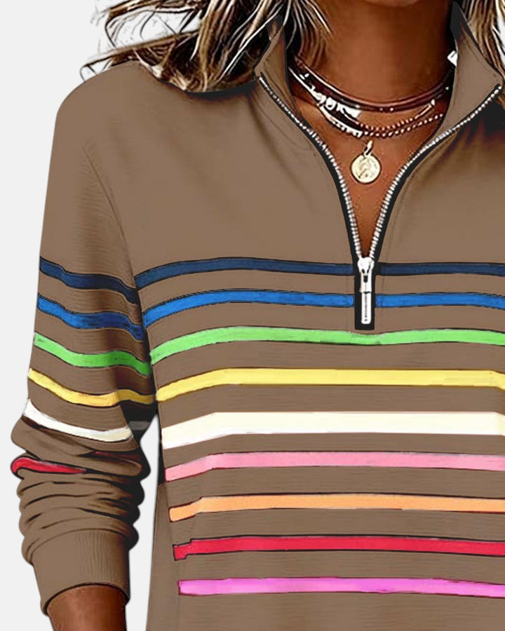 SERENELLE | Rainbow Striped Zip Sweatshirt