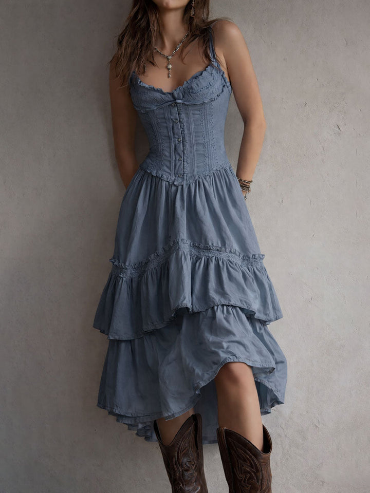 Fern | Tiered Boho Midi Dress with Lace Trim