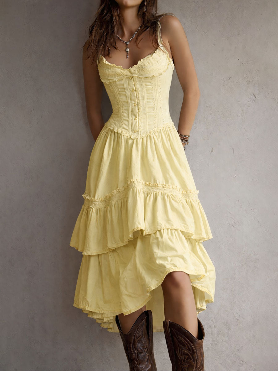 Fern | Tiered Boho Midi Dress with Lace Trim