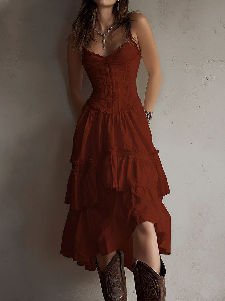 Fern | Tiered Boho Midi Dress with Lace Trim