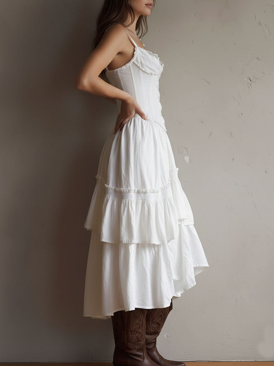 Fern | Tiered Boho Midi Dress with Lace Trim