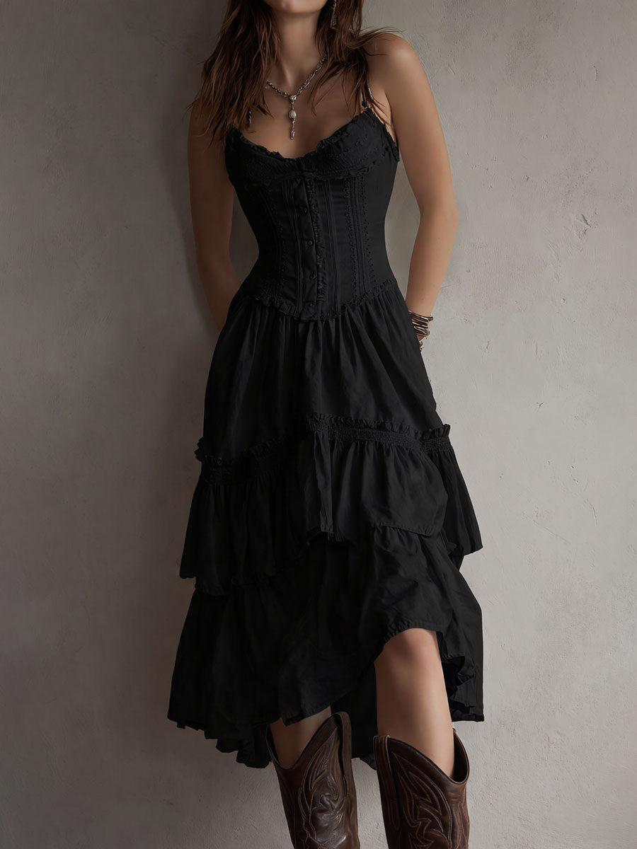 Fern | Tiered Boho Midi Dress with Lace Trim