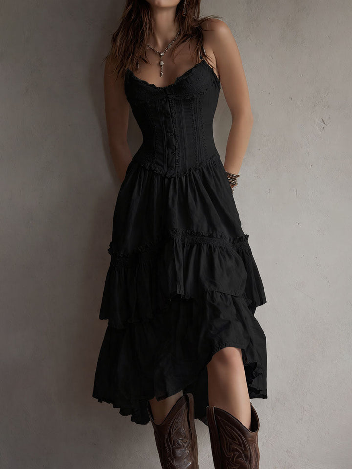 Fern | Tiered Boho Midi Dress with Lace Trim