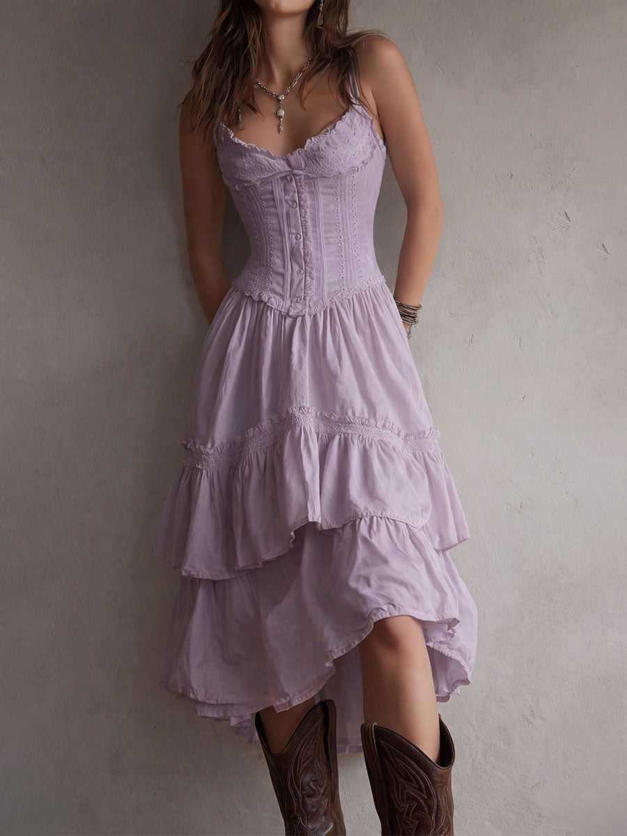 Fern | Tiered Boho Midi Dress with Lace Trim