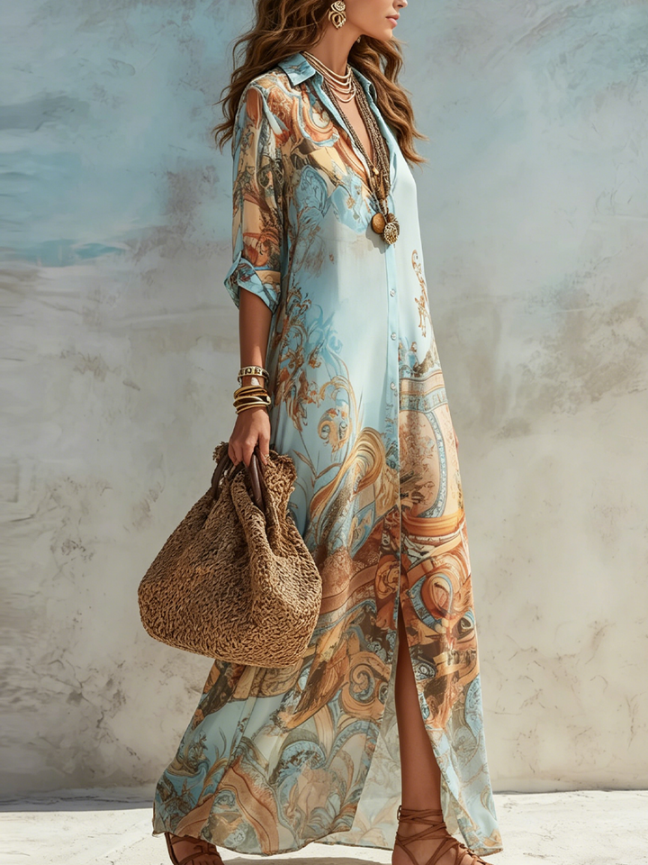Bernadette | Blue Floral Chiffon Maxi Dress