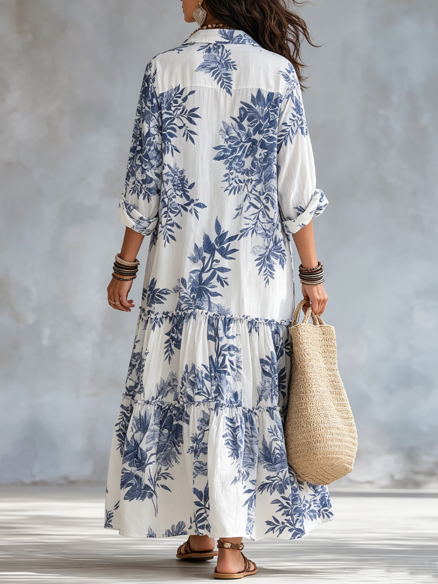 Dolores | Blue Floral Button-Down Maxi Dress