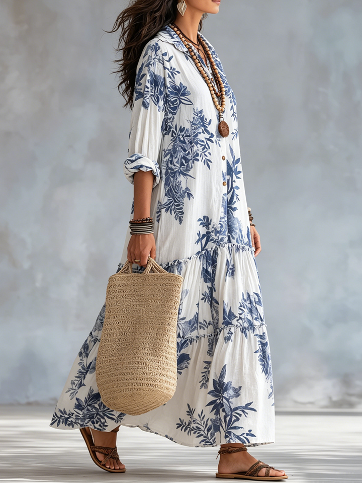 Dolores | Blue Floral Button-Down Maxi Dress