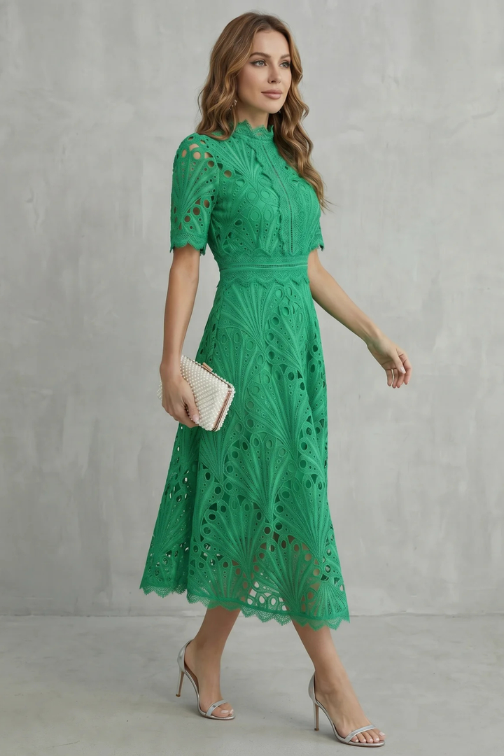 Charlisse – Ornate lace refinement – High-neck midi dress-10601573384535-OLVIA ROSE LONDON