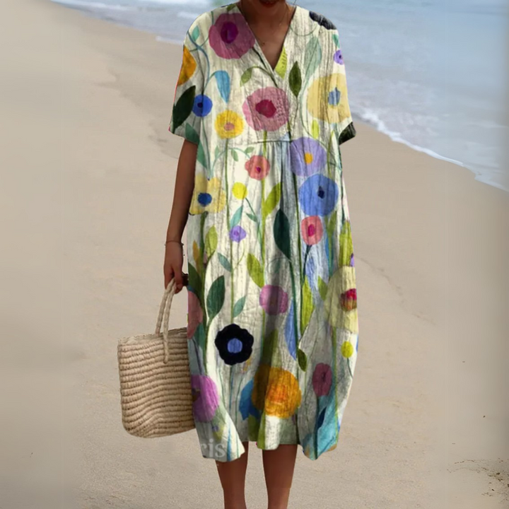 Nathalie Stylish Multicolour V-Neck Dress