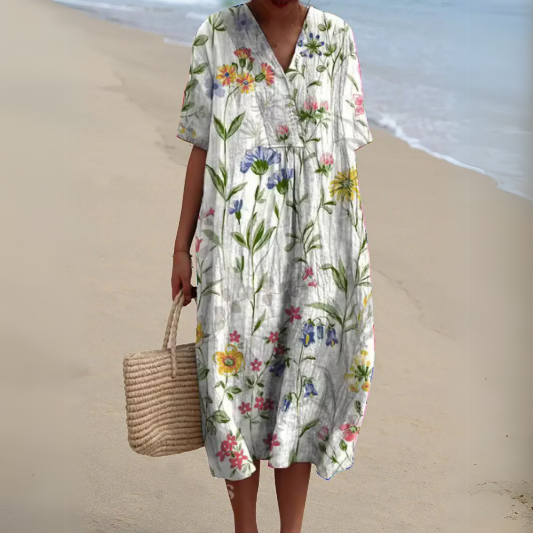 Nathalie Stylish Multicolour V-Neck Dress