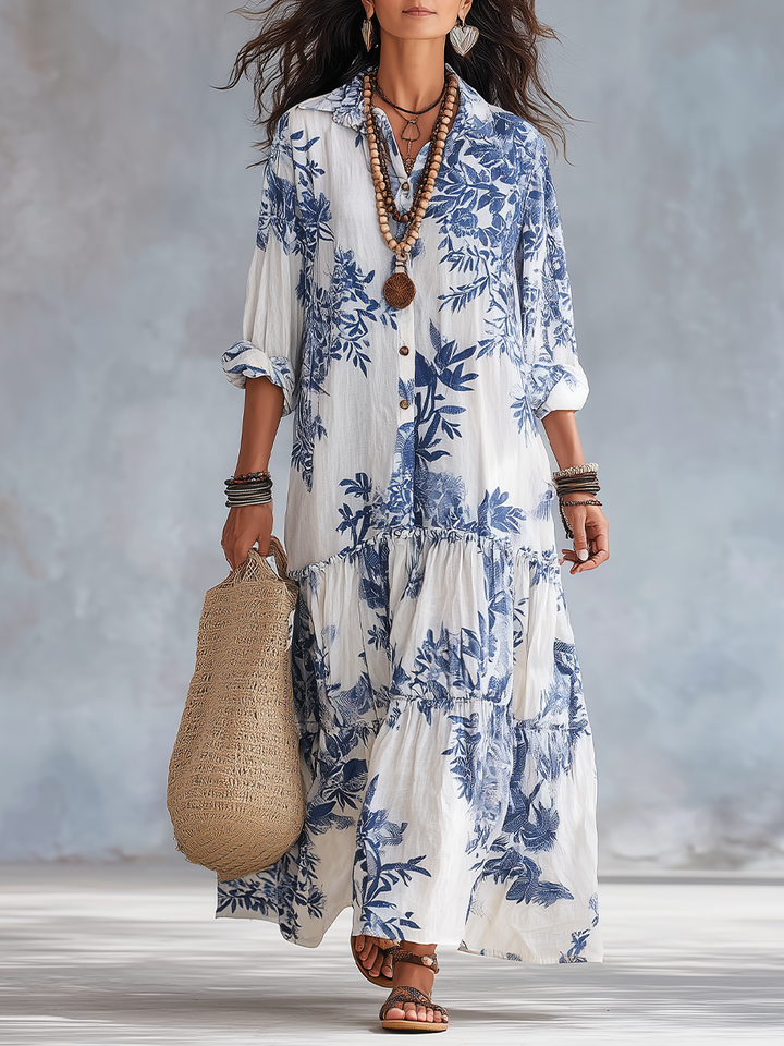 Dolores | Blue Floral Button-Down Maxi Dress