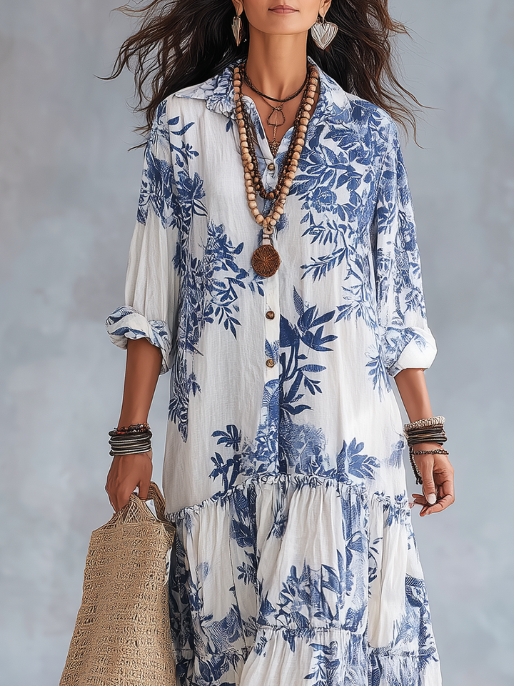 Dolores | Blue Floral Button-Down Maxi Dress