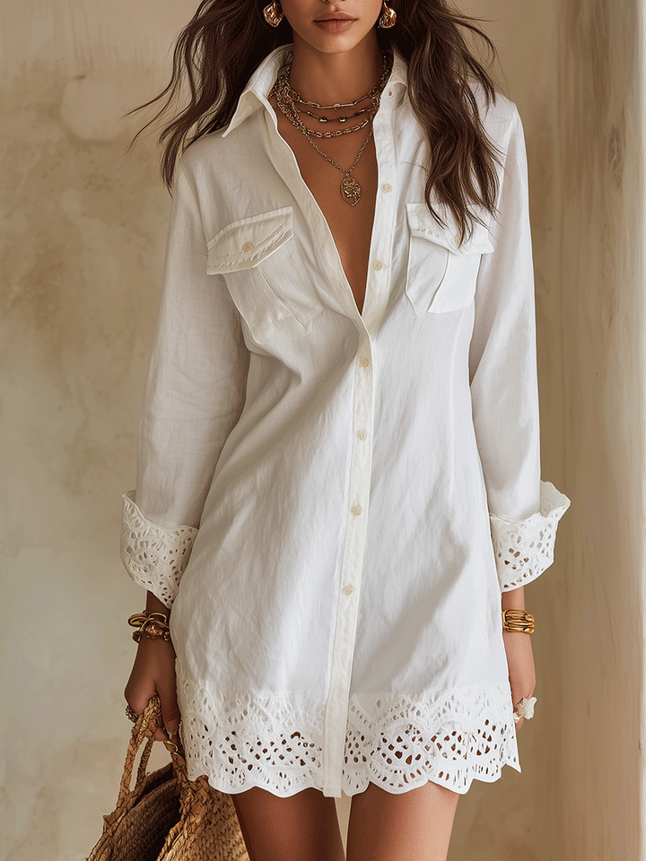 Doreen | Eyelet Hem Resort Shirt Dress