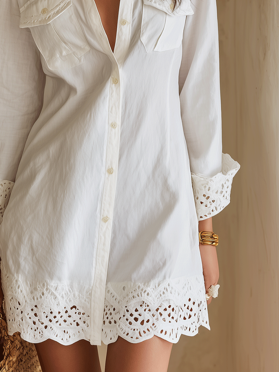 Doreen | Eyelet Hem Resort Shirt Dress