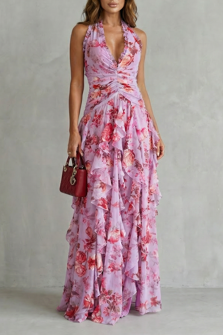 Belladina – Romantic rose cascade – Halter maxi dress-10601551757655-OLVIA ROSE LONDON