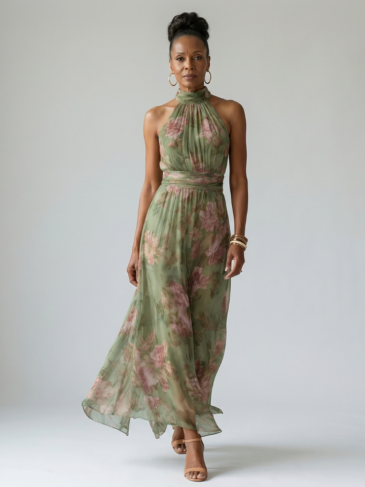 Marisol | Gathered Halter Midi Dress