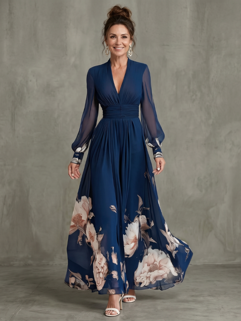 Ziva | Pleated Sheer Sleeve Maxi Dress