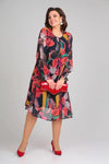 MARGOT | Bold Floral Print Long-Sleeve Chiffon Midi Dress