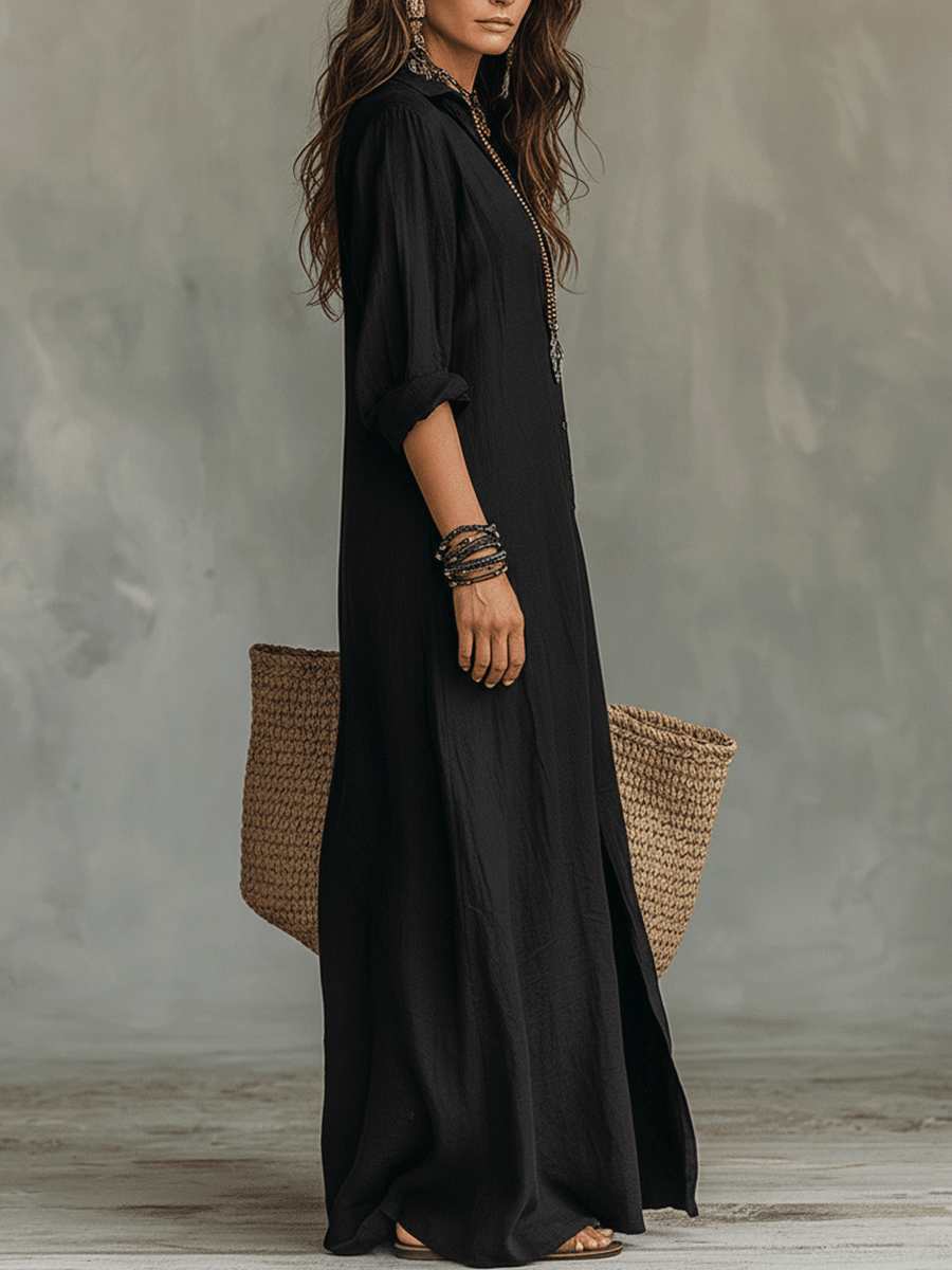 Colleen | Button-Front Boho Shirt Maxi Dress