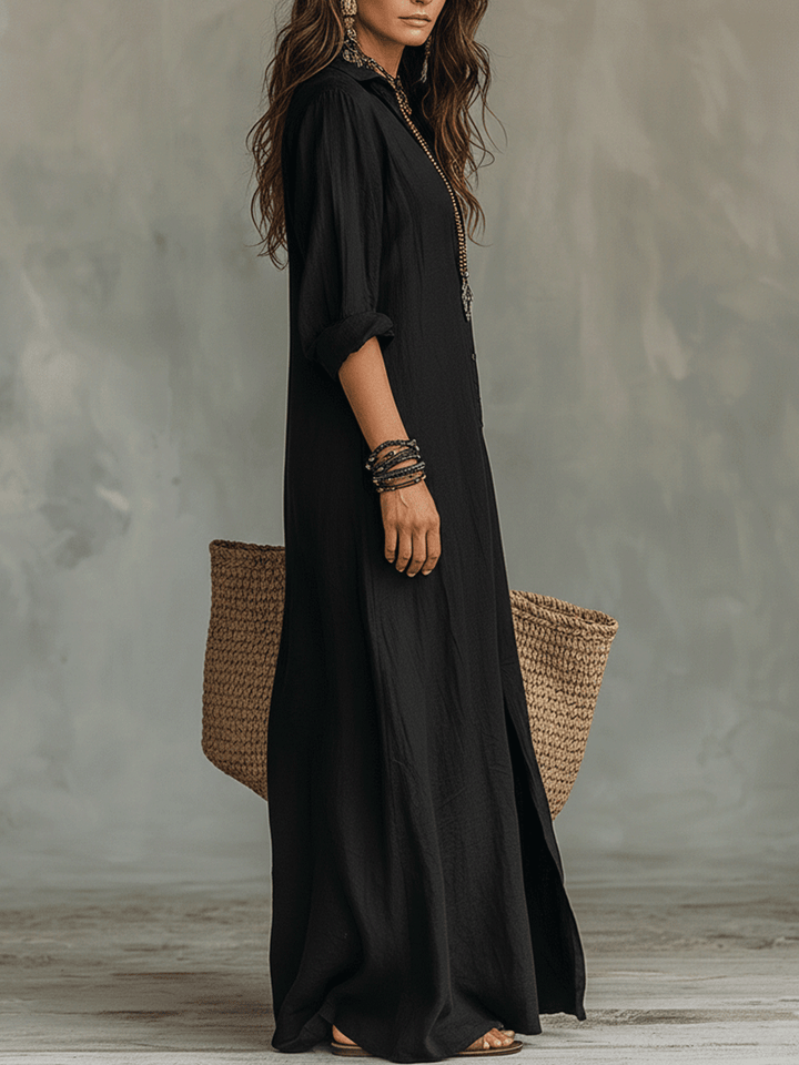 Colleen | Button-Front Boho Shirt Maxi Dress