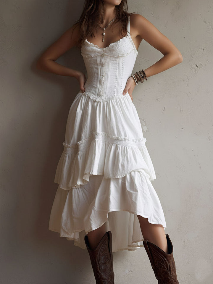 Fern | Tiered Boho Midi Dress with Lace Trim