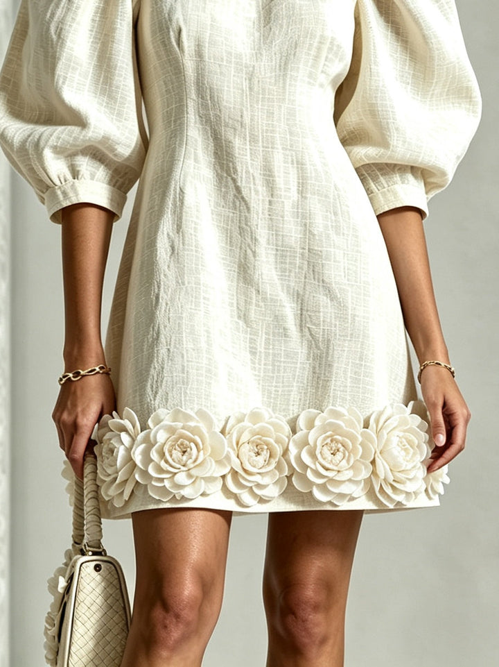 Felicity | Floral-Hem Puff-Sleeve Mini Dress