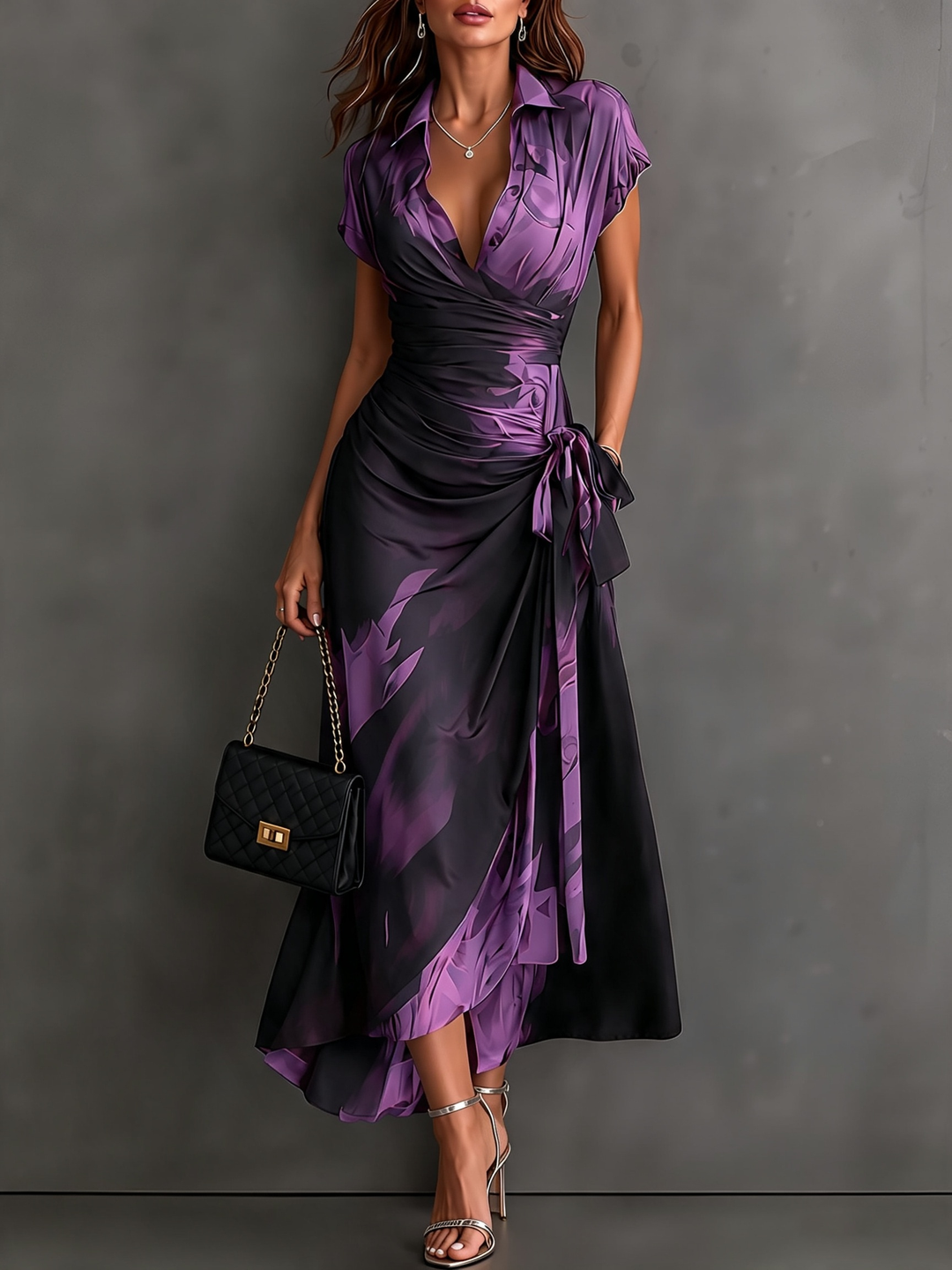 Marguerite Abstract Print Wrap Midi Dress