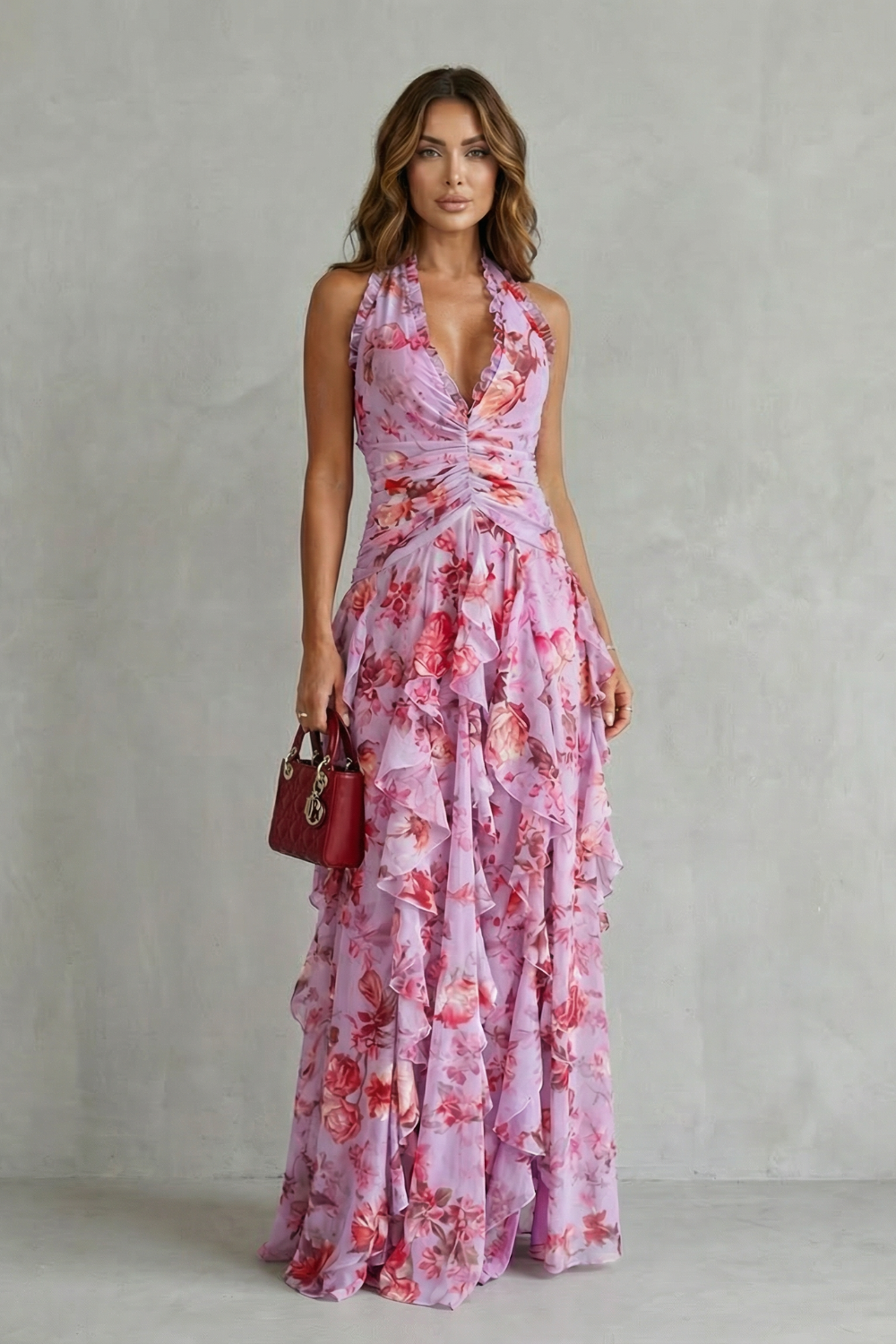 Belladina – Romantic rose cascade – Halter maxi dress-10601551757655-OLVIA ROSE LONDON