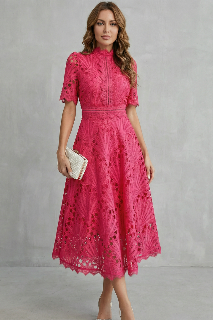 Charlisse – Ornate lace refinement – High-neck midi dress-10601573384535-OLVIA ROSE LONDON