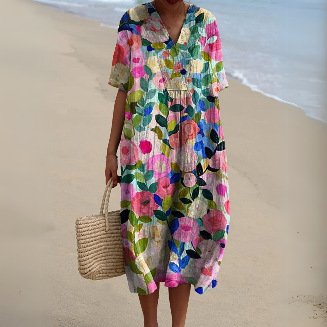 Nathalie Stylish Multicolour V-Neck Dress