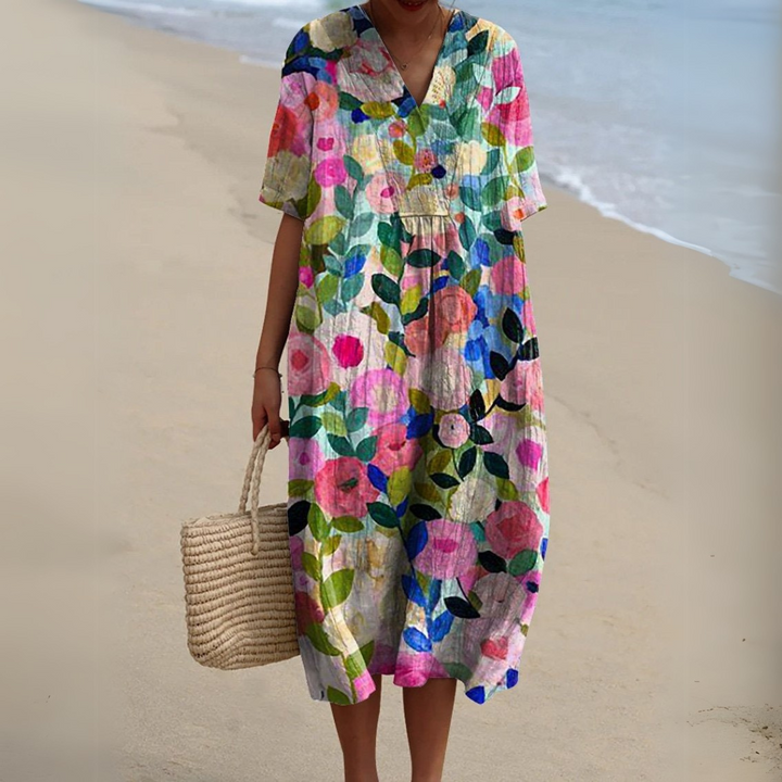 Nathalie Stylish Multicolour V-Neck Dress