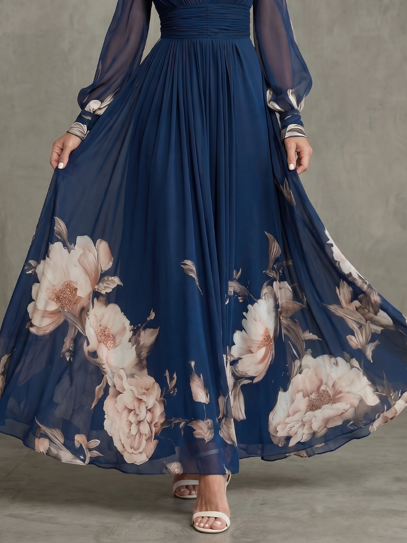 Ziva | Pleated Sheer Sleeve Maxi Dress