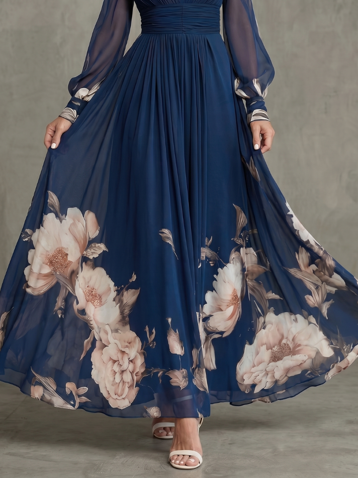 Ziva | Pleated Sheer Sleeve Maxi Dress