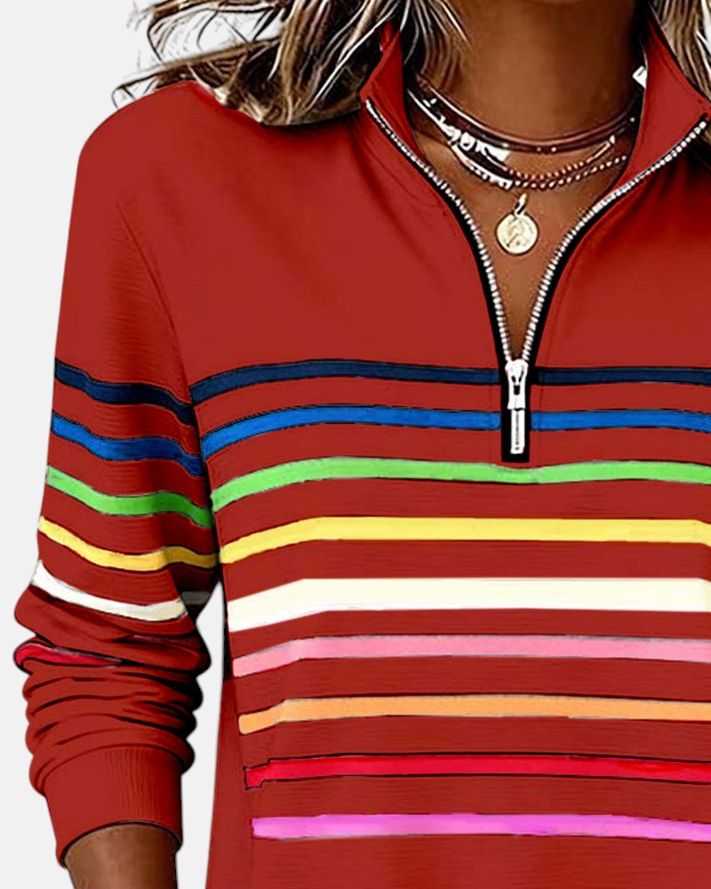 SERENELLE | Rainbow Striped Zip Sweatshirt