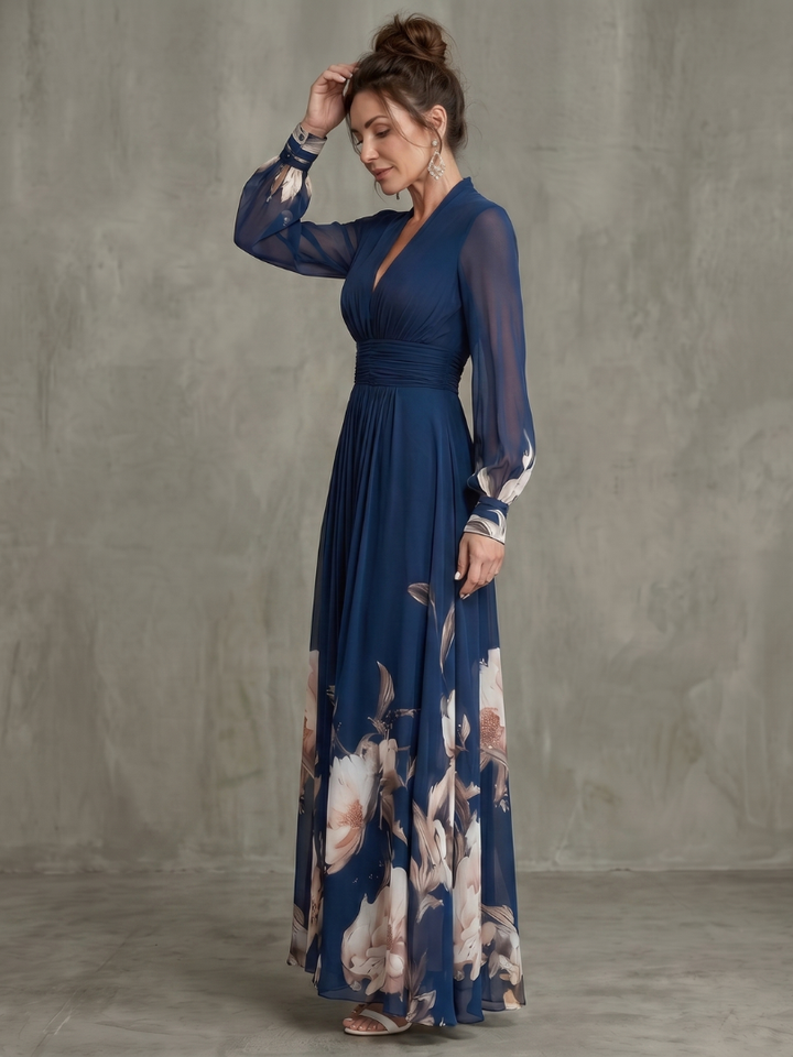 Ziva | Pleated Sheer Sleeve Maxi Dress