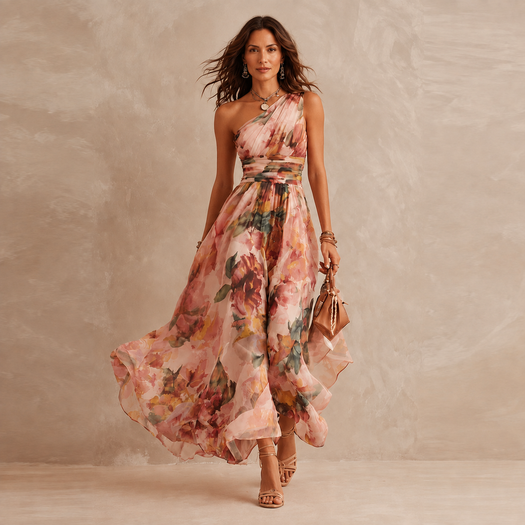 Seraphine one-shoulder floral maxi dress in Pink