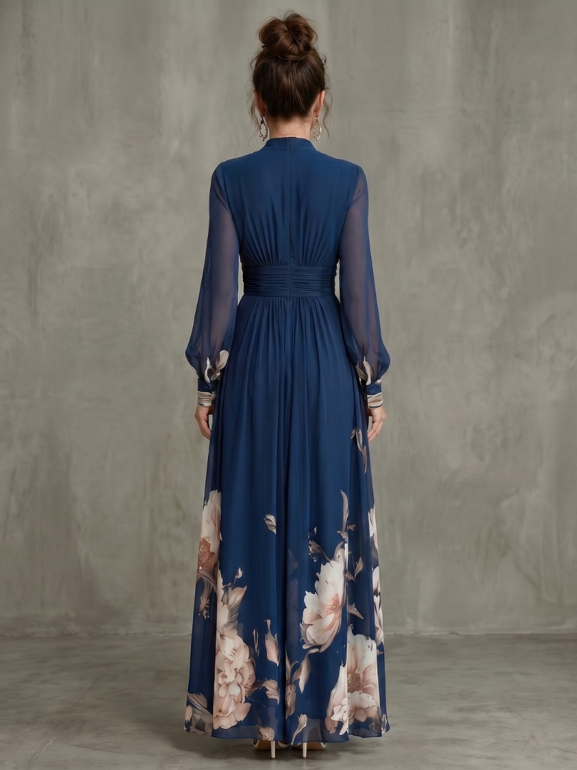 Ziva | Pleated Sheer Sleeve Maxi Dress