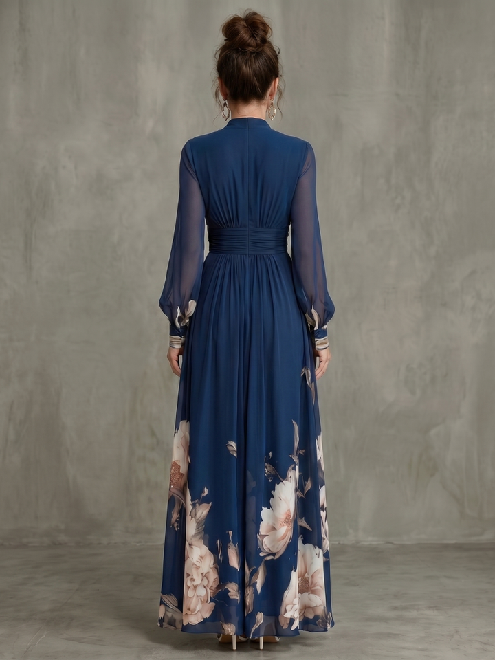 Ziva | Pleated Sheer Sleeve Maxi Dress