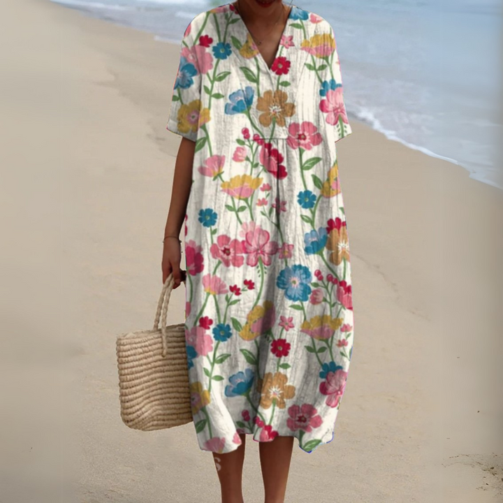 Nathalie Stylish Multicolour V-Neck Dress