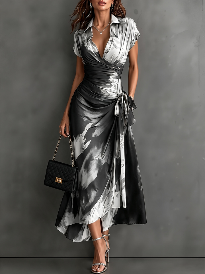 Marguerite Abstract Print Wrap Midi Dress
