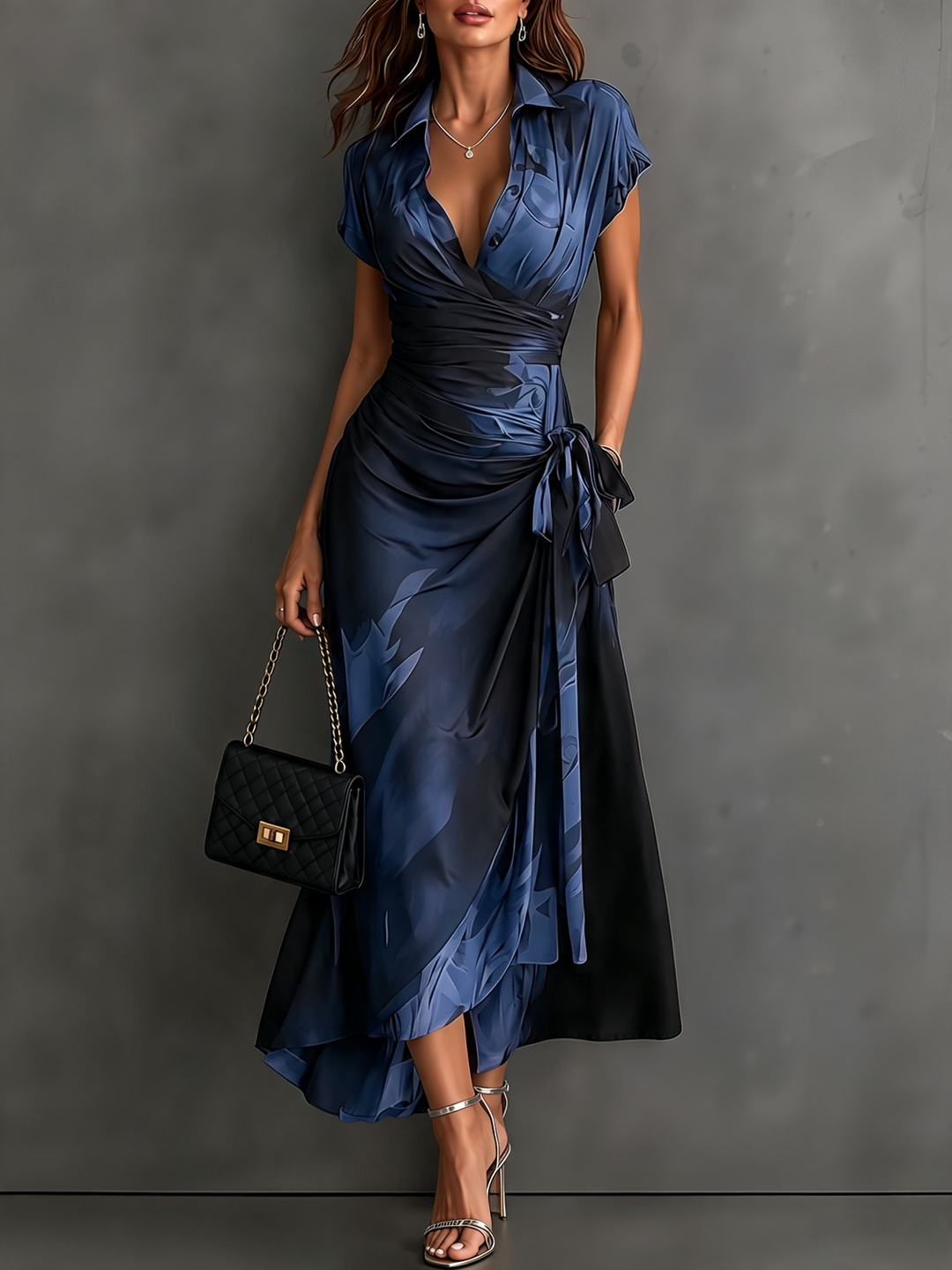 Marguerite Abstract Print Wrap Midi Dress