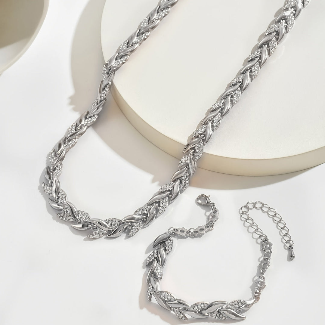 SERENA | Crystal Leaf Chain Necklace & Bracelet Set