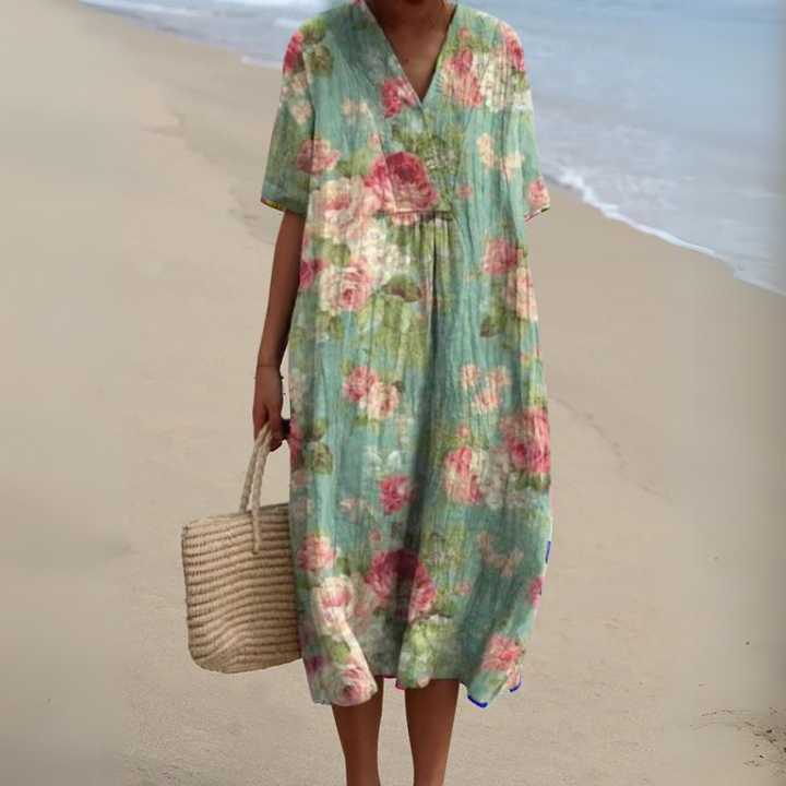 Nathalie Stylish Multicolour V-Neck Dress