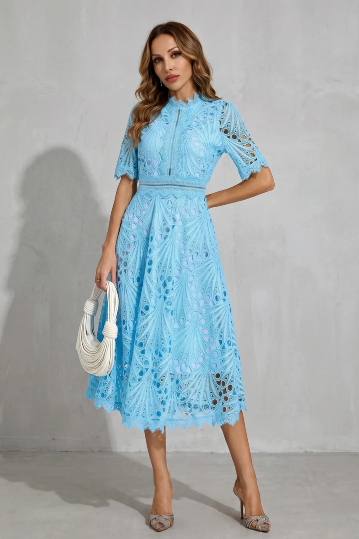 Charlisse – Ornate lace refinement – High-neck midi dress-10601573384535-OLVIA ROSE LONDON