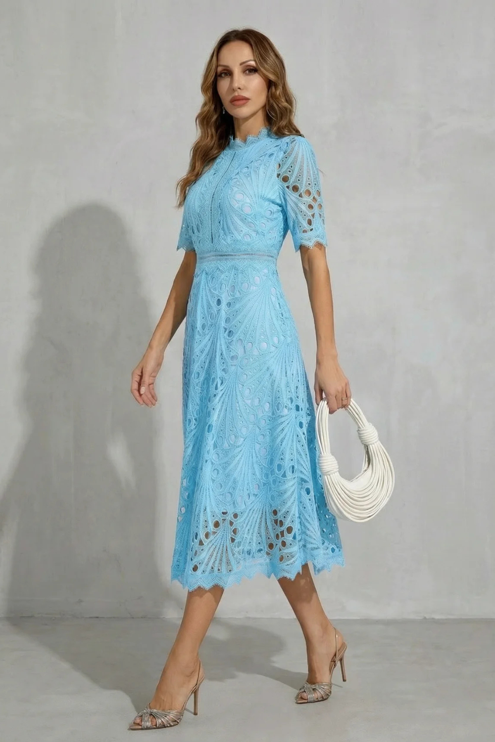 Charlisse – Ornate lace refinement – High-neck midi dress-10601573384535-OLVIA ROSE LONDON