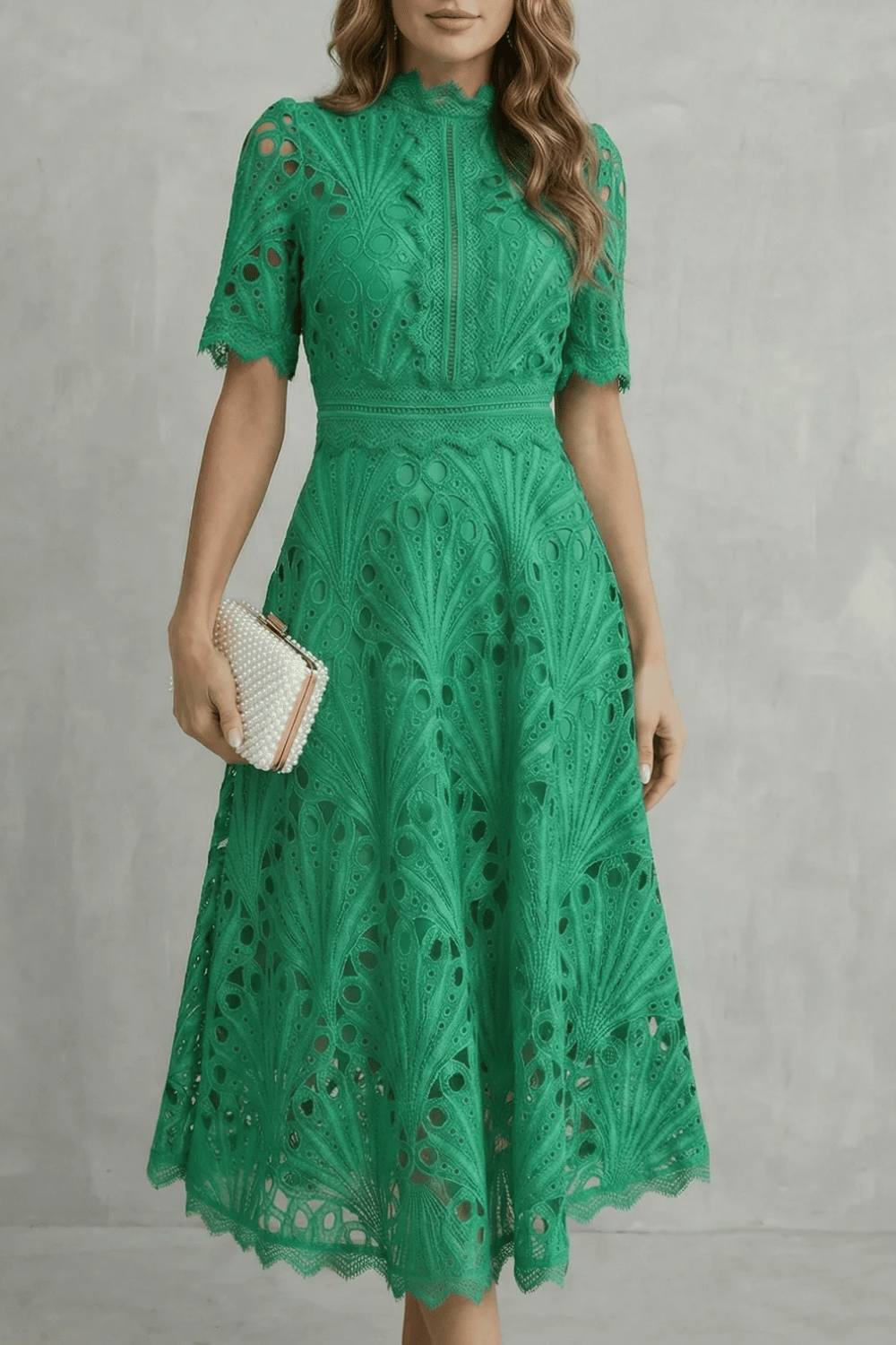Charlisse – Ornate lace refinement – High-neck midi dress-10601573384535-OLVIA ROSE LONDON