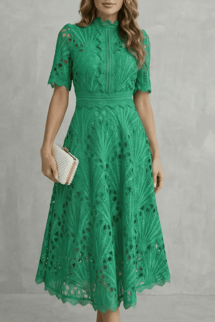 Charlisse – Ornate lace refinement – High-neck midi dress-10601573384535-OLVIA ROSE LONDON