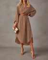 Janice | Belted Striped Midi Shirt Dress