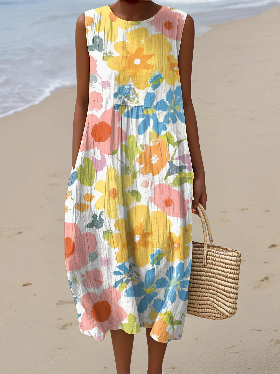 Pastel Bright Flowers Midi Dress