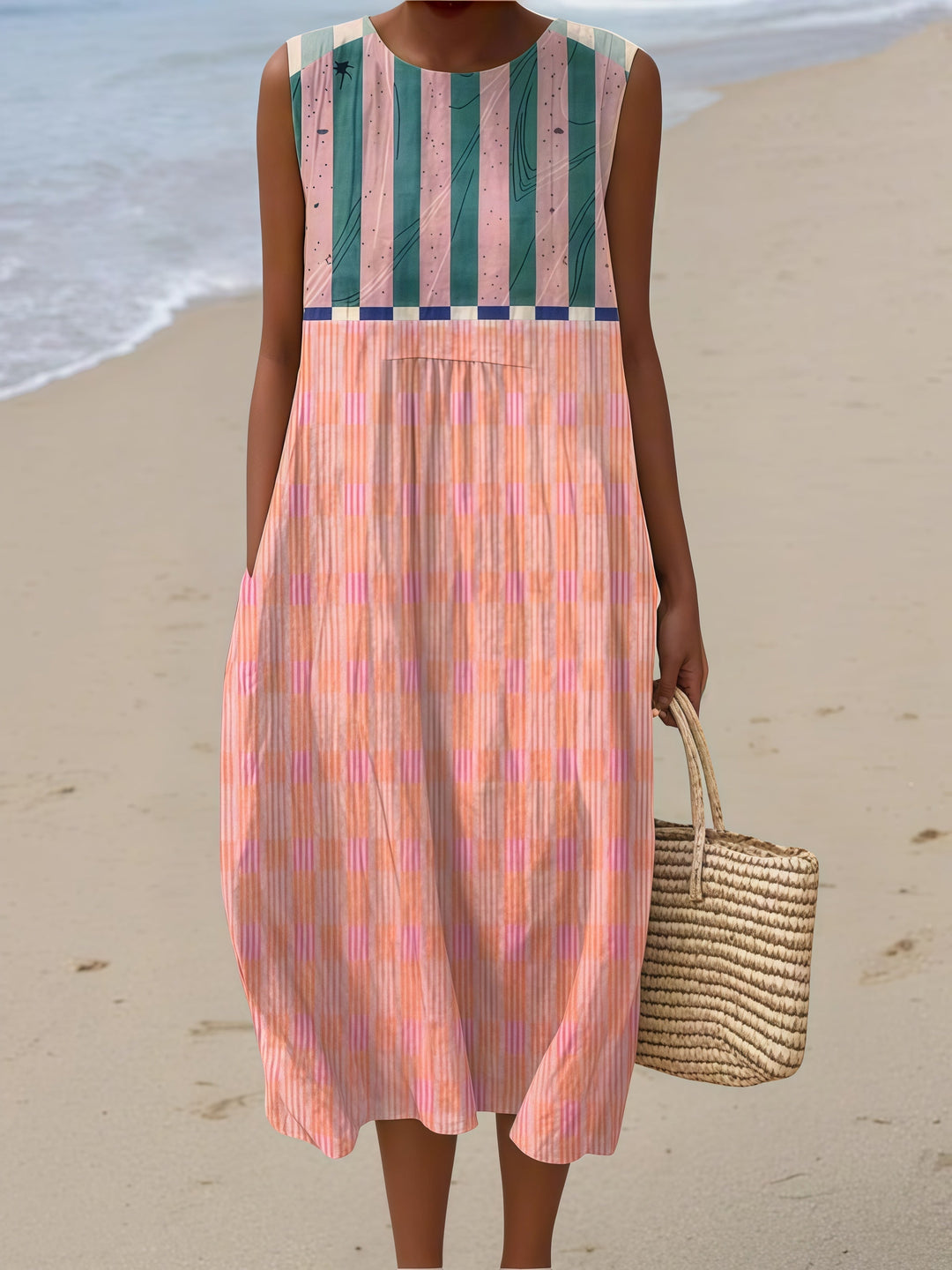 Coral Green Overlay Midi Dress